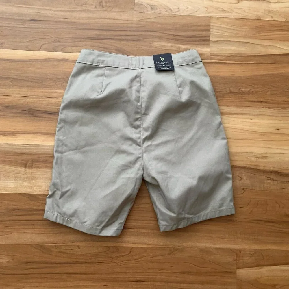 U.S Polo Assn Uniform Shorts Tan Khaki Girls Size 16 Adjustable Waist NWT